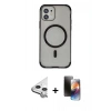 MARSİLYAN™- iPhone 11 Kılıf Eksen Klasik Koleksiyonu - Siyah 3D Antistatik Mat Seramik Nano Ekran Koruyucu + Raze Metal Kamera Lens - GS