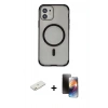 MARSİLYAN™- iPhone 11 Kılıf Eksen Klasik Koleksiyonu - Siyah 3D Antistatik Mat Seramik Nano Ekran Koruyucu + Renkli Kamera Lens Koruma Cam - TU