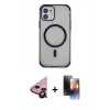 MARSİLYAN™- iPhone 11 Kılıf Eksen Klasik Koleksiyonu - Siyah 3D Antistatik Mat Seramik Nano Ekran Koruyucu + Raze Metal Kamera Lens - SH