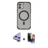 MARSİLYAN™- iPhone 11 Kılıf Eksen Klasik Koleksiyonu - Siyah 3D Antistatik Mat Seramik Nano Ekran Koruyucu + Raze Metal Kamera Lens - MR