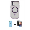 MARSİLYAN™- iPhone 11 Kılıf Eksen Klasik Koleksiyonu - Siyah 3D Antistatik Mat Seramik Nano Ekran Koruyucu + Neon Fosforlu Kamera Lens - YL