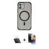 MARSİLYAN™- iPhone 11 Kılıf Eksen Klasik Koleksiyonu - Siyah 3D Antistatik Mat Seramik Nano Ekran Koruyucu + Kamera Lens Koruma Cam - SF