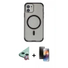 MARSİLYAN™- iPhone 11 Kılıf Eksen Klasik Koleksiyonu - Siyah 3D Antistatik Mat Seramik Nano Ekran Koruyucu + Raze Metal Kamera Lens - KI