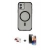 MARSİLYAN™- iPhone 11 Kılıf Eksen Klasik Koleksiyonu - Siyah 3D Antistatik Mat Seramik Nano Ekran Koruyucu + Pers Alüminyum Kamera Lens - KI