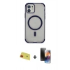 MARSİLYAN™- iPhone 11 Kılıf Eksen Klasik Koleksiyonu - Siyah 3D Antistatik Mat Seramik Nano Ekran Koruyucu + Rainbow Kamera Lens Koruma Cam - KI