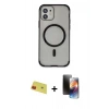 MARSİLYAN™- iPhone 11 Kılıf Eksen Klasik Koleksiyonu - Siyah 3D Antistatik Mat Seramik Nano Ekran Koruyucu + Rainbow Kamera Lens Koruma Cam - KI