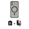 MARSİLYAN™- iPhone 11 Kılıf Eksen Klasik Koleksiyonu - Siyah 3D Antistatik Mat Seramik Nano Ekran Koruyucu + PVD Metal Kamera Lens - YL