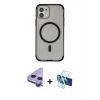 MARSİLYAN™- iPhone 11 Kılıf Eksen Klasik Koleksiyonu - Siyah 3D Antistatik Seramik Nano Ekran Koruyucu + Raze Metal Kamera Lens - MR