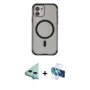 MARSİLYAN™- iPhone 11 Kılıf Eksen Klasik Koleksiyonu - Siyah 3D Antistatik Seramik Nano Ekran Koruyucu + Raze Metal Kamera Lens - MI