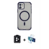 MARSİLYAN™- iPhone 11 Kılıf Eksen Klasik Koleksiyonu - Siyah 3D Antistatik Seramik Nano Ekran Koruyucu + PVD Metal Kamera Lens - SH