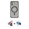 MARSİLYAN™- iPhone 11 Kılıf Eksen Klasik Koleksiyonu - Siyah 3D Antistatik Seramik Nano Ekran Koruyucu + Raze Metal Kamera Lens - SH