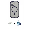 MARSİLYAN™- iPhone 11 Kılıf Eksen Klasik Koleksiyonu - Siyah 3D Antistatik Seramik Nano Ekran Koruyucu + Renkli Kamera Lens Koruma Cam - SI