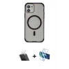 MARSİLYAN™- iPhone 11 Kılıf Eksen Klasik Koleksiyonu - Siyah 3D Antistatik Seramik Nano Ekran Koruyucu + Şeffaf Kamera Lens Koruma Cam