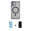 MARSİLYAN™- iPhone 11 Kılıf Eksen Klasik Koleksiyonu - Siyah 6D Antistatik Mat Seramik Hayalet Nano Ekran Koruyucu + Turuncu Neon Fosforlu Kamera Lens