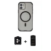 MARSİLYAN™- iPhone 11 Kılıf Eksen Klasik Koleksiyonu - Siyah 6D Antistatik Mat Seramik Hayalet Nano Ekran Koruyucu + PVD Metal Kamera Lens - TU