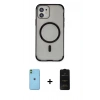 MARSİLYAN™- iPhone 11 Kılıf Eksen Klasik Koleksiyonu - Siyah 6D Antistatik Mat Seramik Hayalet Nano Ekran Koruyucu + Neon Fosforlu Kamera Lens - YL