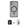 MARSİLYAN™- iPhone 11 Kılıf Eksen Klasik Koleksiyonu - Siyah 6D Mat Seramik Hayalet Nano Ekran Koruyucu + PVD Metal Kamera Lens - TU