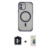 MARSİLYAN™- iPhone 11 Kılıf Eksen Klasik Koleksiyonu - Siyah 6D Mat Seramik Hayalet Nano Ekran Koruyucu + PVD Metal Kamera Lens - YL
