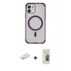 MARSİLYAN™- iPhone 11 Kılıf Eksen Klasik Koleksiyonu - Siyah 6D Mat Seramik Hayalet Nano Ekran Koruyucu + Renkli Kamera Lens Koruma Cam - PE
