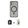 MARSİLYAN™- iPhone 11 Kılıf Eksen Klasik Koleksiyonu - Siyah 6D Mat Seramik Hayalet Nano Ekran Koruyucu + PVD Metal Kamera Lens - MI