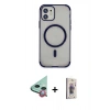MARSİLYAN™- iPhone 11 Kılıf Eksen Klasik Koleksiyonu - Siyah Bilvis 3D Cam Ekran Koruyucu + Raze Metal Kamera Lens - KI