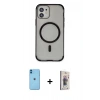 MARSİLYAN™- iPhone 11 Kılıf Eksen Klasik Koleksiyonu - Siyah Bilvis 3D Cam Ekran Koruyucu + Neon Fosforlu Kamera Lens - MI