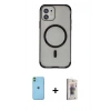 MARSİLYAN™- iPhone 11 Kılıf Eksen Klasik Koleksiyonu - Siyah Bilvis 3D Cam Ekran Koruyucu + Neon Fosforlu Kamera Lens - YL