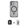 MARSİLYAN™- iPhone 11 Kılıf Eksen Klasik Koleksiyonu - Siyah Bilvis 3D Cam Ekran Koruyucu + PVD Metal Kamera Lens - SH