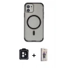 MARSİLYAN™- iPhone 11 Kılıf Eksen Klasik Koleksiyonu - Siyah Bilvis 3D Cam Ekran Koruyucu + PVD Metal Kamera Lens - SH