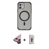 MARSİLYAN™- iPhone 11 Kılıf Eksen Klasik Koleksiyonu - Siyah Bilvis 3D Cam Ekran Koruyucu + Raze Metal Kamera Lens - SH