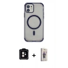 MARSİLYAN™- iPhone 11 Kılıf Eksen Klasik Koleksiyonu - Siyah Bilvis 3D Cam Ekran Koruyucu + PVD Metal Kamera Lens - TU