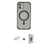 MARSİLYAN™- iPhone 11 Kılıf Eksen Klasik Koleksiyonu - Siyah Bilvis 3D Cam Ekran Koruyucu + Yeşil Renkli Kamera Lens Koruma Cam