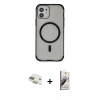 MARSİLYAN™- iPhone 11 Kılıf Eksen Klasik Koleksiyonu - Siyah Bilvis 3D Mat Cam Ekran Koruyucu + Pers Alüminyum Kamera Lens - GD