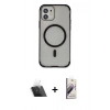 MARSİLYAN™- iPhone 11 Kılıf Eksen Klasik Koleksiyonu - Siyah Bilvis 3D Mat Cam Ekran Koruyucu + Kamera Lens Koruma Cam - SF