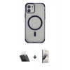 MARSİLYAN™- iPhone 11 Kılıf Eksen Klasik Koleksiyonu - Siyah Bilvis 3D Mat Cam Ekran Koruyucu + Kamera Lens Koruma Cam - SF