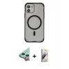 MARSİLYAN™- iPhone 11 Kılıf Eksen Klasik Koleksiyonu - Siyah Bilvis 3D Mat Cam Ekran Koruyucu + Raze Metal Kamera Lens - KI