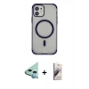 MARSİLYAN™- iPhone 11 Kılıf Eksen Klasik Koleksiyonu - Siyah Bilvis 3D Mat Cam Ekran Koruyucu + Raze Metal Kamera Lens - MI