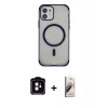 MARSİLYAN™- iPhone 11 Kılıf Eksen Klasik Koleksiyonu - Siyah Bilvis 3D Mat Cam Ekran Koruyucu + PVD Metal Kamera Lens - TU