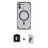 MARSİLYAN™- iPhone 11 Kılıf Eksen Klasik Koleksiyonu - Siyah Bilvis 3D Mat Cam Ekran Koruyucu + PVD Metal Kamera Lens - TU
