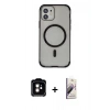 MARSİLYAN™- iPhone 11 Kılıf Eksen Klasik Koleksiyonu - Siyah Bilvis 3D Mat Cam Ekran Koruyucu + PVD Metal Kamera Lens - TU