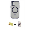 MARSİLYAN™- iPhone 11 Kılıf Eksen Klasik Koleksiyonu - Siyah Bilvis 3D Mat Cam Ekran Koruyucu + Rainbow Kamera Lens Koruma Cam - KI