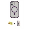 MARSİLYAN™- iPhone 11 Kılıf Eksen Klasik Koleksiyonu - Siyah Bilvis 3D Mat Cam Ekran Koruyucu + Rainbow Kamera Lens Koruma Cam - KI
