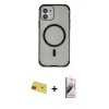 MARSİLYAN™- iPhone 11 Kılıf Eksen Klasik Koleksiyonu - Siyah Bilvis 3D Mat Cam Ekran Koruyucu + Rainbow Kamera Lens Koruma Cam - KI