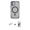 MARSİLYAN™- iPhone 11 Kılıf Eksen Klasik Koleksiyonu - Siyah Bilvis 3D Mat Cam Ekran Koruyucu + Renkli Kamera Lens Koruma Cam - PE