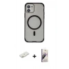 MARSİLYAN™- iPhone 11 Kılıf Eksen Klasik Koleksiyonu - Siyah Bilvis 3D Mat Cam Ekran Koruyucu + Renkli Kamera Lens Koruma Cam - TU
