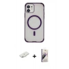 MARSİLYAN™- iPhone 11 Kılıf Eksen Klasik Koleksiyonu - Siyah Bilvis 3D Mat Cam Ekran Koruyucu + Renkli Kamera Lens Koruma Cam - SI