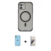 MARSİLYAN™- iPhone 11 Kılıf Eksen Klasik Koleksiyonu - Siyah Bilvis 3D Mat Cam Ekran Koruyucu + Neon Fosforlu Kamera Lens - YL