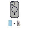 MARSİLYAN™- iPhone 11 Kılıf Eksen Klasik Koleksiyonu - Siyah Bilvis 3D Mat Cam Ekran Koruyucu + Neon Fosforlu Kamera Lens - YL