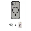 MARSİLYAN™- iPhone 11 Kılıf Eksen Klasik Koleksiyonu - Siyah Bilvis 3D Mat Cam Ekran Koruyucu + Pers Alüminyum Kamera Lens - YL