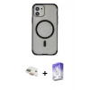 MARSİLYAN™- iPhone 11 Kılıf Eksen Klasik Koleksiyonu - Siyah Bilvis 5in1 3D Magic Cam Ekran Koruyucu + Pers Alüminyum Kamera Lens - GD